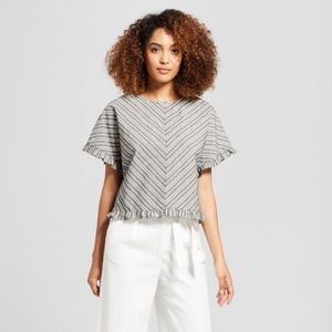 A New Day Striped Oversized Ruffled Hem Top